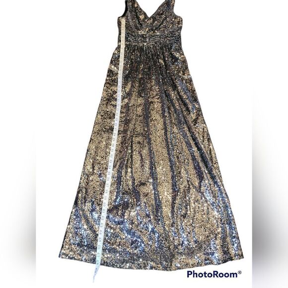 Kate Kasin Silver Black Sequin Bridesmaid Sleeveless Maxi Evening Prom Dress 2 - Picture 10 of 15